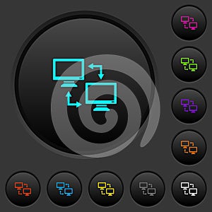 Data syncronization dark push buttons with color icons