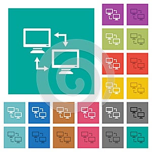 Data syncronization square flat multi colored icons