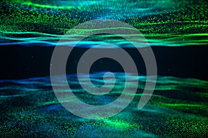 Data technology, abstract global network. Wave of particles. Abstract background, wavy surface consisting of points -
