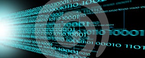 Data technology background. Big data visualization. Flow of data. Binary code. Background in a matrix style
