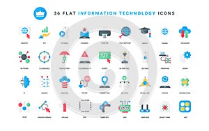 Data technology, information trendy flat icons set, digital protection and network