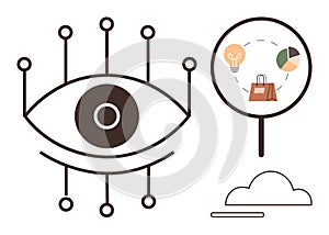 Futuristic Eye Symbol, Data Technology, Innovation Insights, Cloud Computing, and Business Analytics Visualization