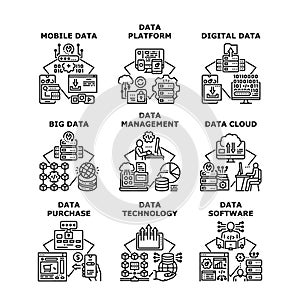 Data Technology Set Icons Vector Illustrations