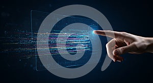 Data Touch: Human Interaction with Digital Code, Technology Interface, Innovation, Cybersecurity, Future Tech, & Binary Streams