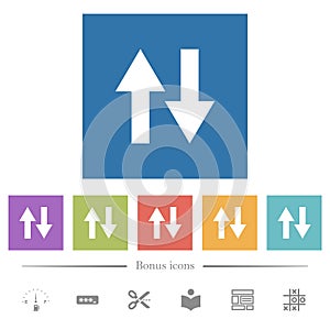 Data traffic flat white icons in square backgrounds