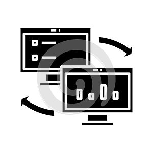 Data transfer black icon, concept illustration, vector flat symbol, glyph sign.