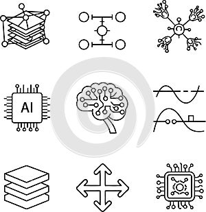 Data Transfer, Cloud Storage, and Technology Concepts: Line Icon Set