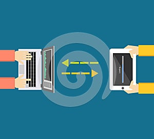 Data transfer concept. Communication between devices.