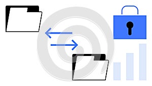 Data Transfer and Security Concept with Folders, Arrows, and Lock Icon