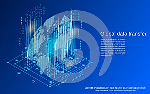 Data transfer, global communications isometric vector concept