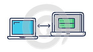 Data Transfer Between Laptops Vector Illustration, vector design Generative AI
