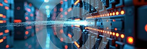 Data transfer in modern server room with high-speed technology
