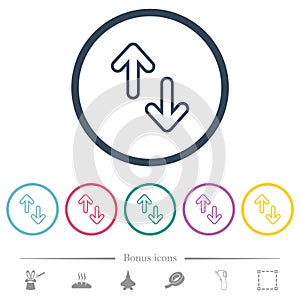 Data transfer outline flat color icons in round outlines