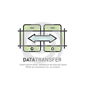 Data Transfer, Synchronization Process, Device Connection, Cloud Hosting, Content Exchange