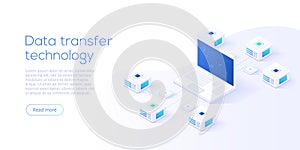 Data transfer via server isometric vector illustration. Abstract photo