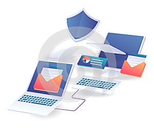 Data transmission security in flat isometric illustration concept