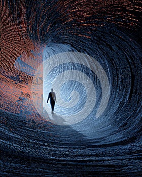 Data Tunnel: Silhouette Walking Through Information Stream