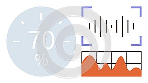 Data Visualization and Analysis with Percentage, Sound Wave, and Graph Elements