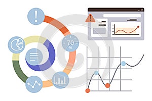 Data Visualization with Analytics Dashboard, Chart Graphs, and Circular Infographic Elements