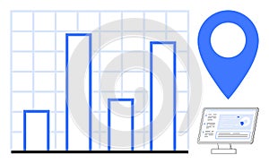 Data Visualization with Bar Chart and Geolocation Icon on Digital Interface