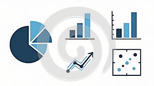 Data Visualization Charts and Graphs Set in Blue Tones