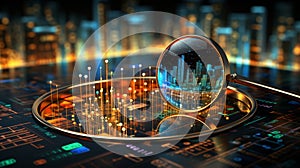 Data Visualization, Close up Technology Digitalization, Optimization of High-Tech Electronics, Data mining, artificial