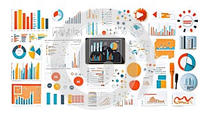 Data visualization collection charts graphs analytics information digital screen