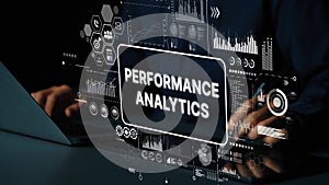 Data visualization concept showcasing performance analytics with graphs, charts, and digital elements on a laptop screen