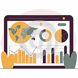 Data visualization dashboard displaying complex analytics global map and charts in a modern dark mode interface for business