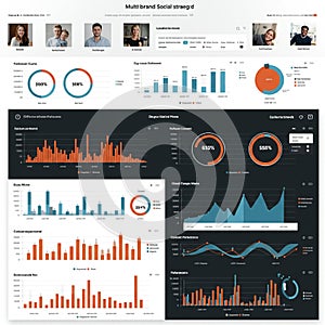 Data visualization dashboard displaying graphs and charts for social media strategy
