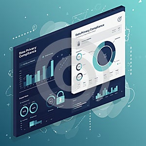 Data visualization dashboard featuring charts and graphs related to data privacy