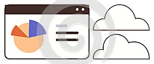 Data Visualization Dashboard with Pie Chart and Clouds Representing Cloud Computing Concept