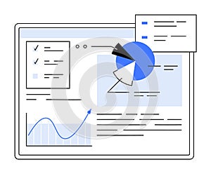 Data Visualization Dashboard with Pie Chart, Line Graph, and Document Elements