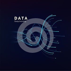 Data visualization. Deep learning or big data concept. Abstract blue waves on dark background. vector