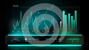 Data visualization of economic trends displayed on a futuristic interface in a dark setting
