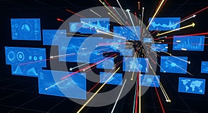 Data Visualization Futuristic Digital Interface with Graphs and Arrows