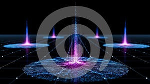 Data visualization with glowing particles and connections representing abstract network communication and artificial intelligence