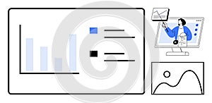 Data Analysis and Visualization Concept with Graphs, Charts, and Online Presentation Elements