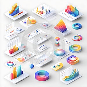 Data Visualization Isometric Charts and Graphs for Business Analytics Colorful Data Reports Financial Analysis and Data