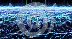 Data visualization network with abstract digital grid background showcasing technology and science connections