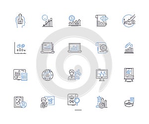 Data visualization outline icons collection. Data, Visualization, Chart, Graph, Map, Plot, Diagram vector and