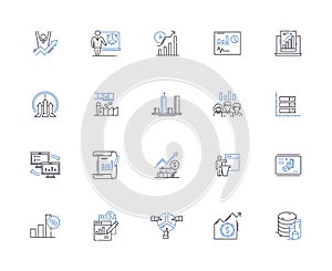 Data visualization outline icons collection. Data, Visualization, Chart, Graph, Map, Plot, Diagram vector and photo