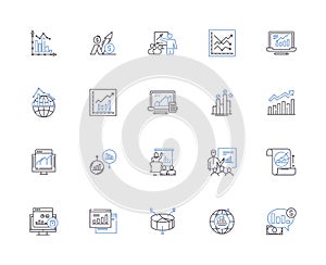 Data visualization outline icons collection. Data, Visualization, Chart, Graph, Map, Plot, Diagram vector and