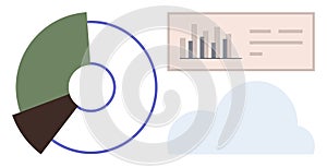 Data Visualization with Pie Chart, Bar Graph, and Cloud Storage Element in Minimalist Style