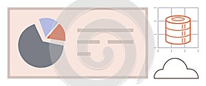 Data Visualization with Pie Chart, Cloud Storage, and Database Diagram