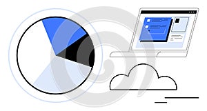 Data Visualization with Pie Chart, Cloud Technology, and Digital Content on Laptop Screen