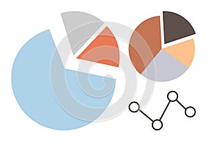 Data Visualization with Pie Charts and Line Graph Elements for Analytics and Business Reporting