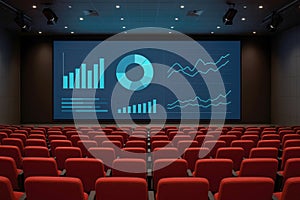 Data visualization presentation in empty movie theater