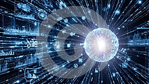 Data visualization representing global network and information flow