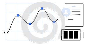 Data Analysis Concept with Graph, User Profile, and Battery Icon Trends, Analytics, and Performance